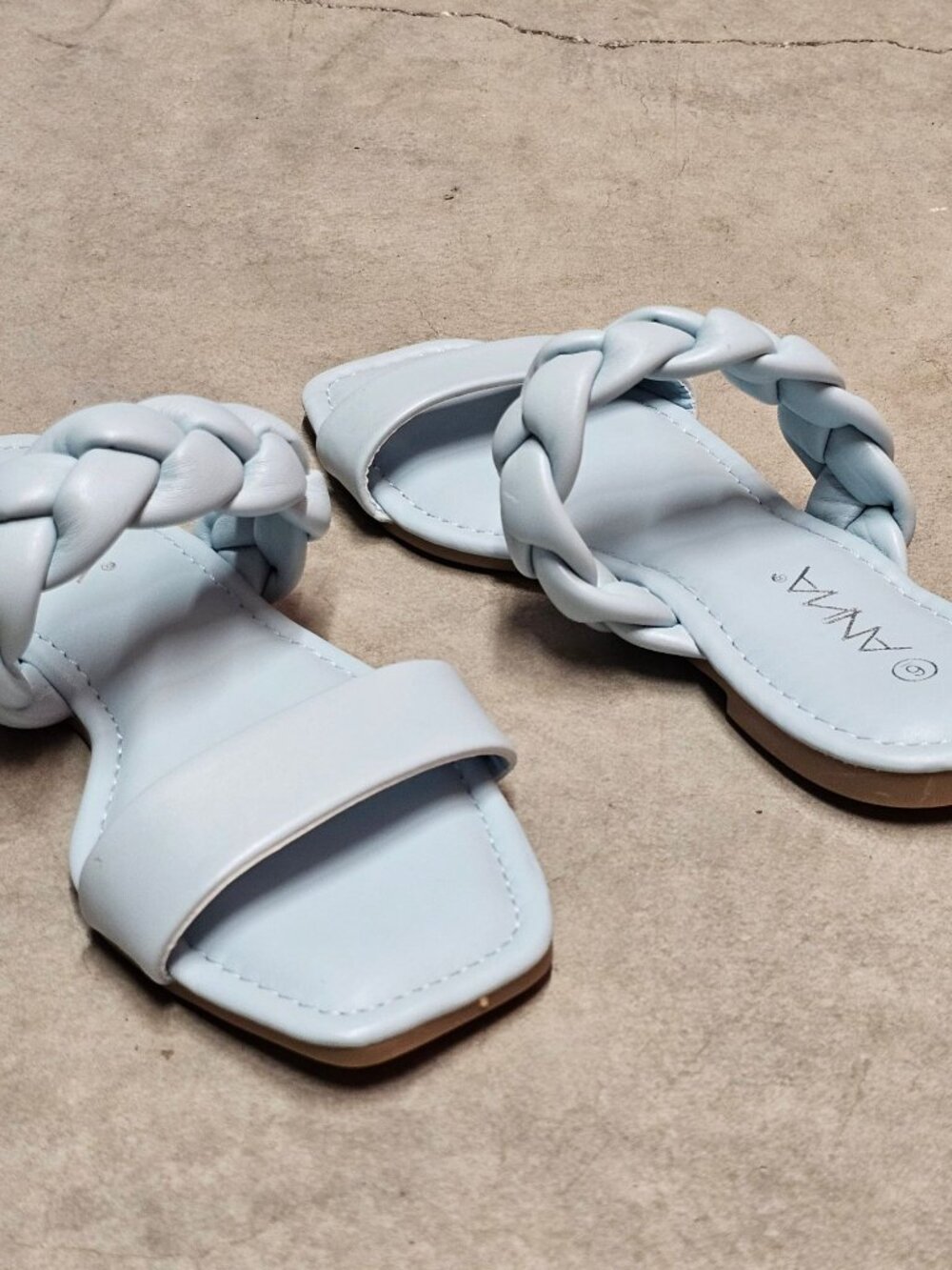 Braided Strap Light Blue Square-Toe Womens Sandals - Picture 3 of 8